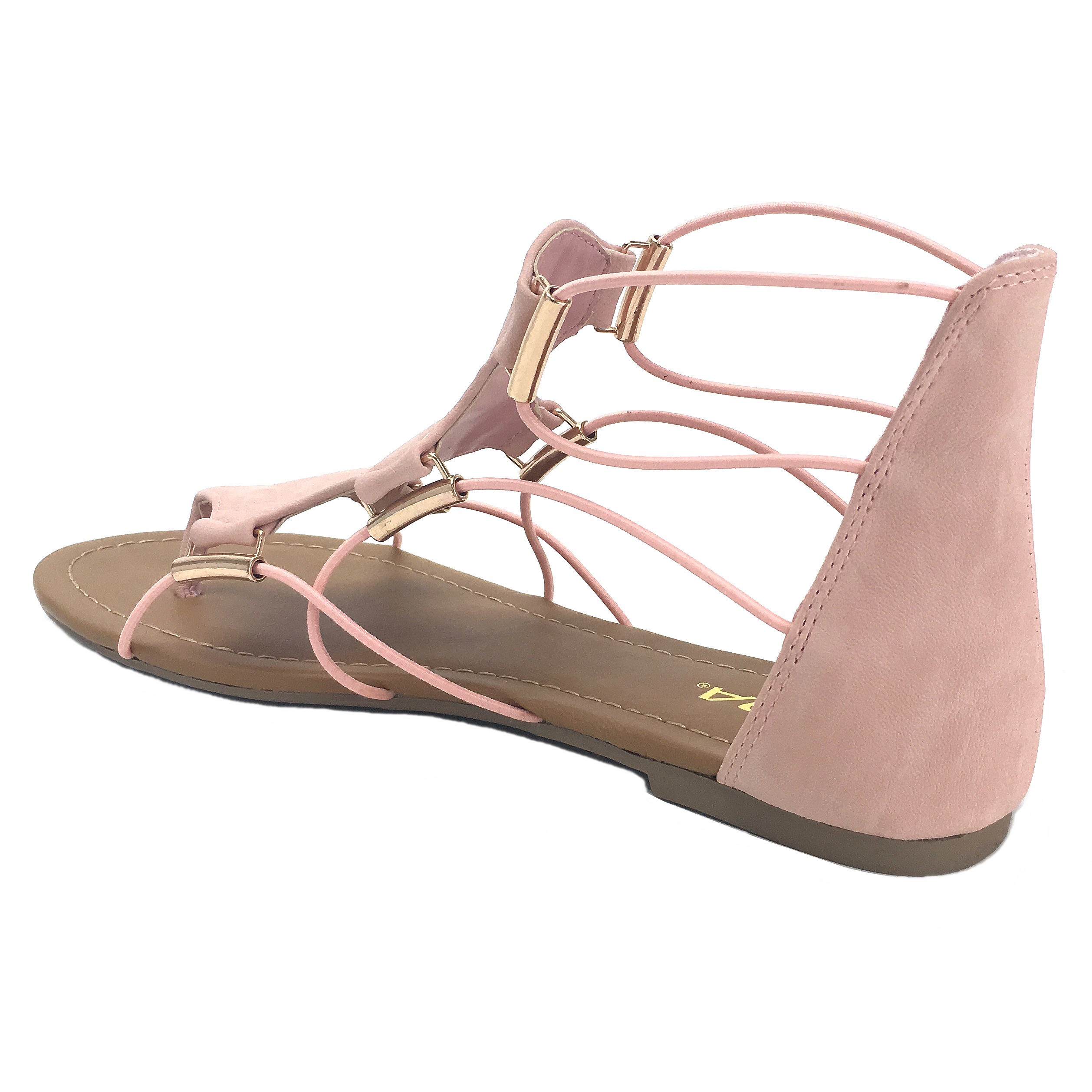 Soda Impact Women's Elastic Strappy Ankle High Gladiator Thong Flat